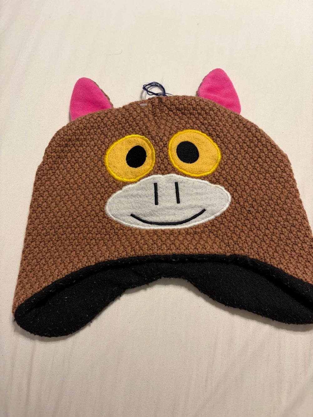 Rugged Wear Kids Knit Critter Monster Lined Beanie Hat with Pink Ears
